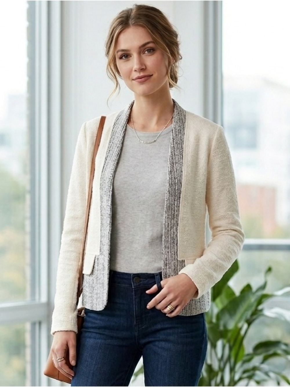 Dolan Left Coast Collection Boulcé Tweed Open Front Jacket Small Cropped Blazer